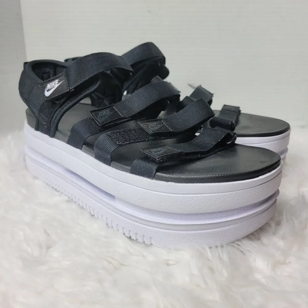 Nike Womens Size 12 Icon Classic Platform Sandals Black Strappy DH0224-001